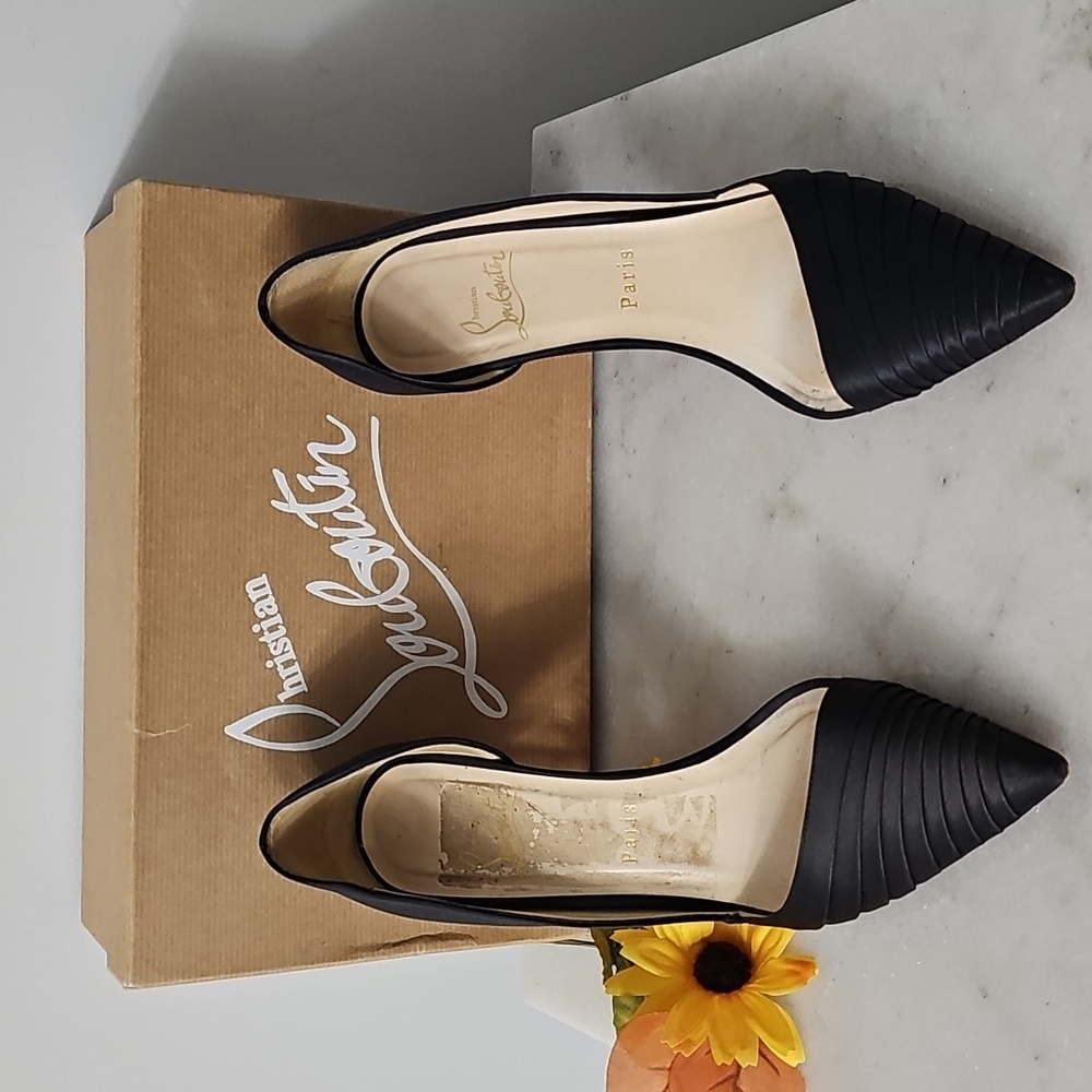 Christian Louboutin Black Pointed Toe Leather Pumps